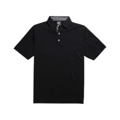 FootJoy Athletic Fit Lisle Solid Gingham Trim Self Collar Black Mens Golf Polo -Golf Sales Store 11986 3 66648050 d32b 4e09 b435 9634e903314c
