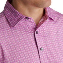 FootJoy Lisle Plaid Print Self Collar Pink Mens Golf Polo -Golf Sales Store 13482 2