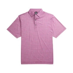 FootJoy Lisle Plaid Print Self Collar Pink Mens Golf Polo -Golf Sales Store 13482 3
