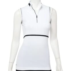 EP NY Work It Silver Ring Trim Womens Sleeveless Golf Polo