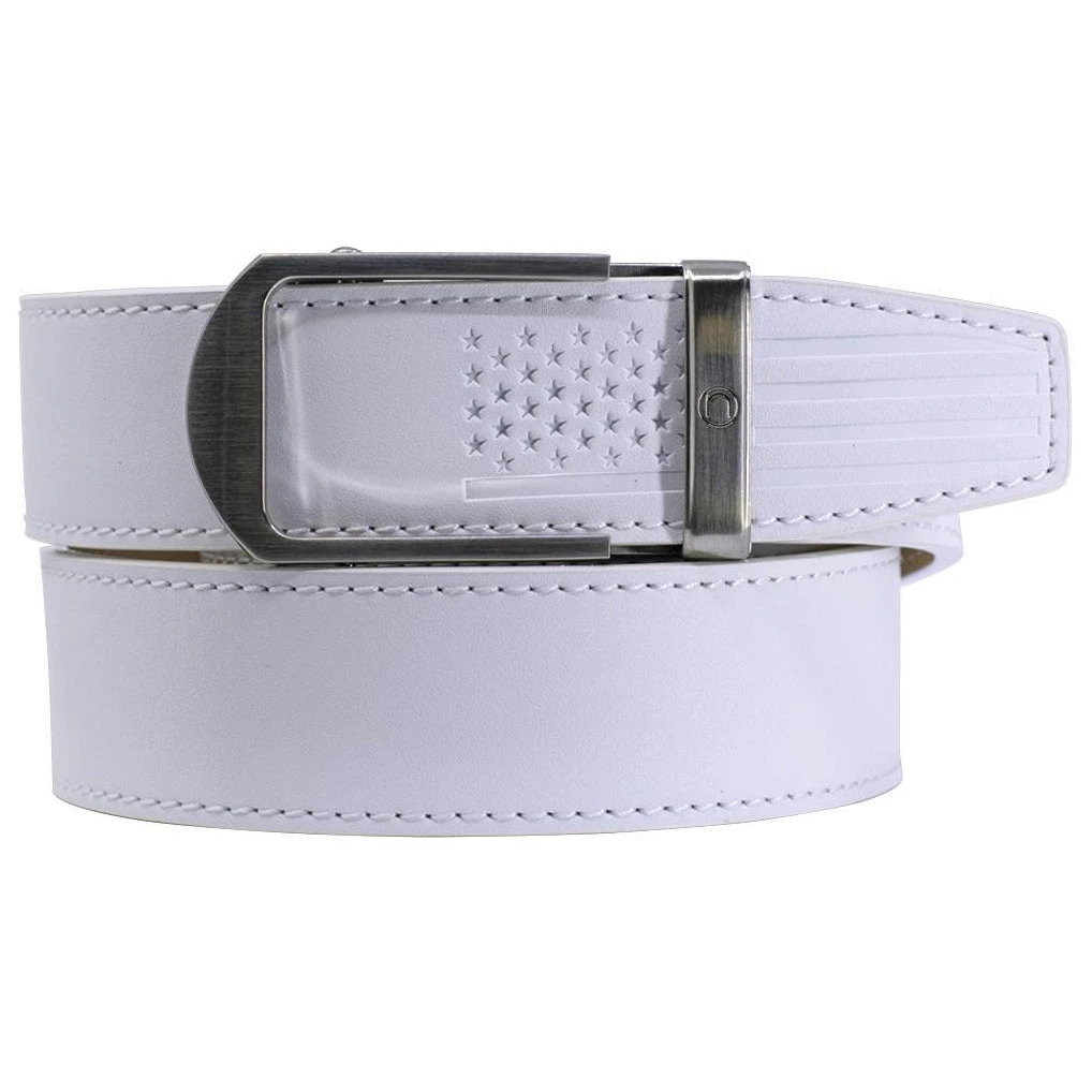 Nexbelt Smooth White USA Flag Tip Debossed Mens Belt 3 Nexbelt Smooth White USA Flag Tip Debossed Mens Belt