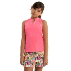 Lucky In Love Birdie Girls Sleeveless Golf Polo -Golf Sales Store 20455 NEONPINK648