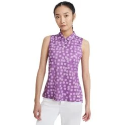Nike Dri-FIT Printed Womens Sleeveless Golf Polo -Golf Sales Store 20526 PURPLNBULA570