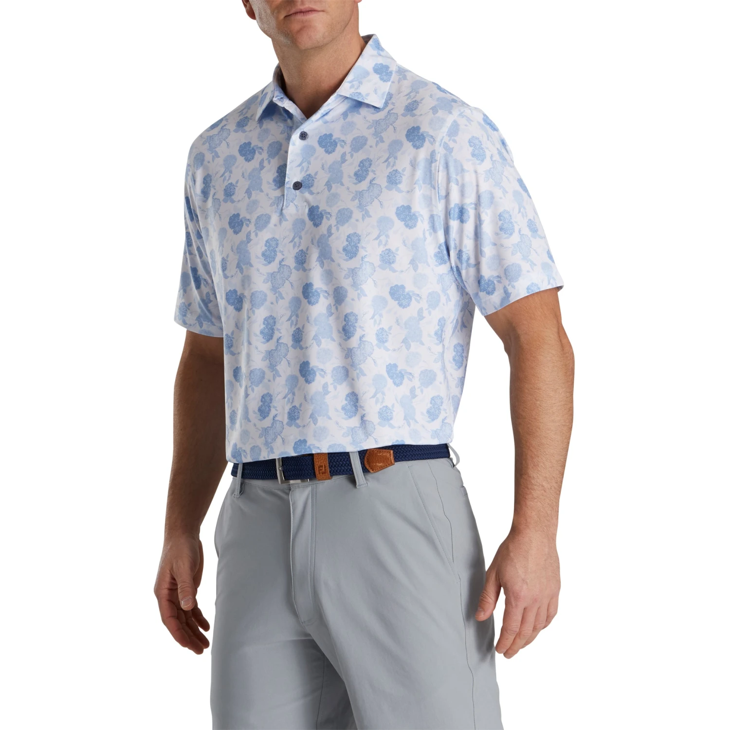 FootJoy Lisle Vintage Floral Print Sky Mens Golf Polo 3 FootJoy Lisle Vintage Floral Print Sky Mens Golf Polo