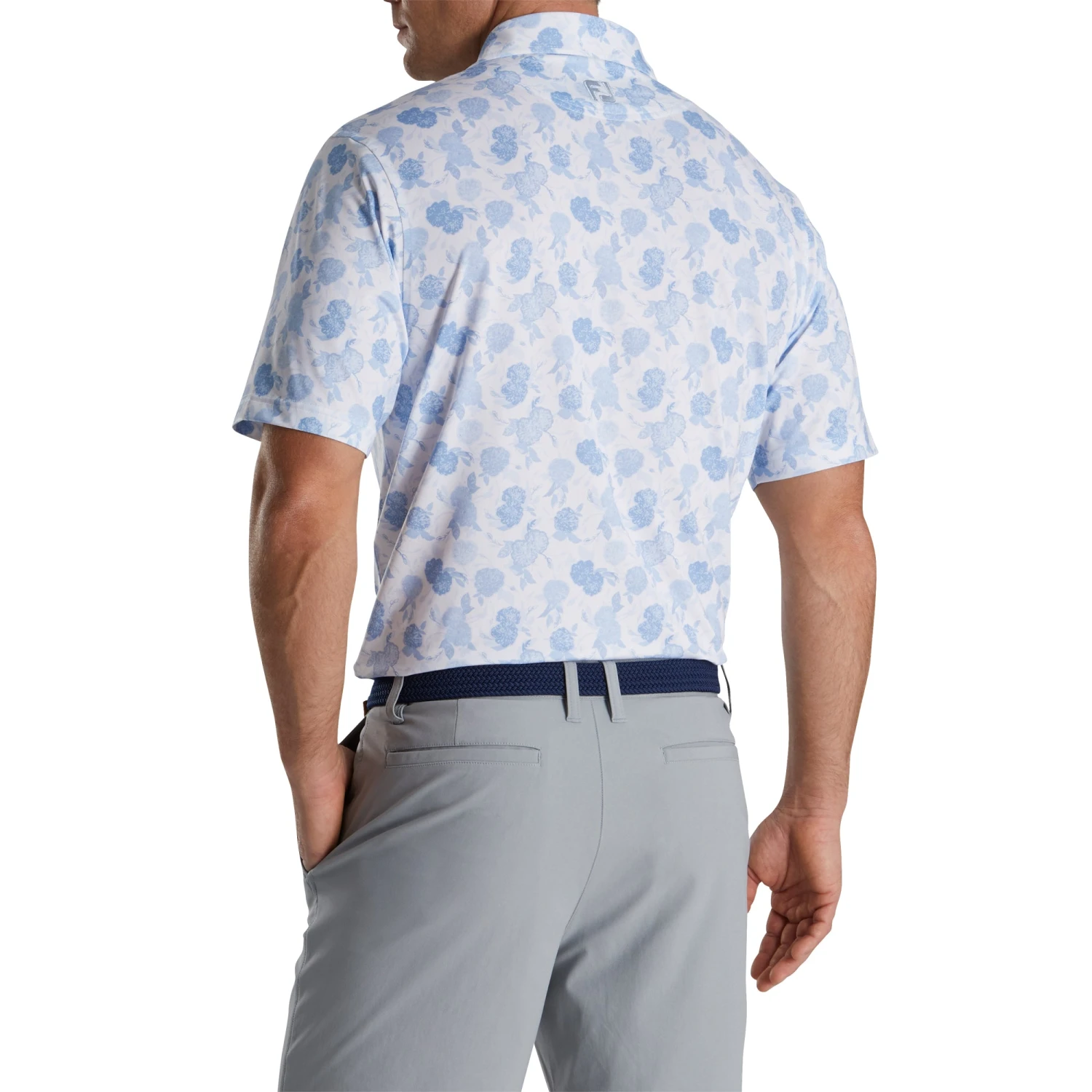 FootJoy Lisle Vintage Floral Print Sky Mens Golf Polo 4 FootJoy Lisle Vintage Floral Print Sky Mens Golf Polo - Image 2