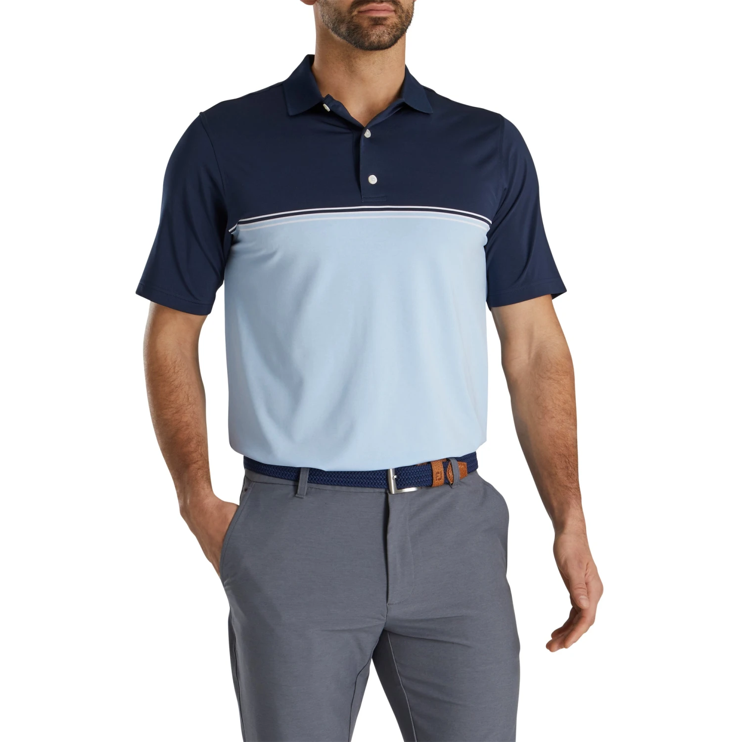 FootJoy Color Block Lisle Navy Mens Golf Polo 3 FootJoy Color Block Lisle Navy Mens Golf Polo