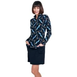 Gottex Zip Mock Lifestyle Womens Long Sleeve Sun Shirt -Golf Sales Store 21663 WINNRCIRCLBLK