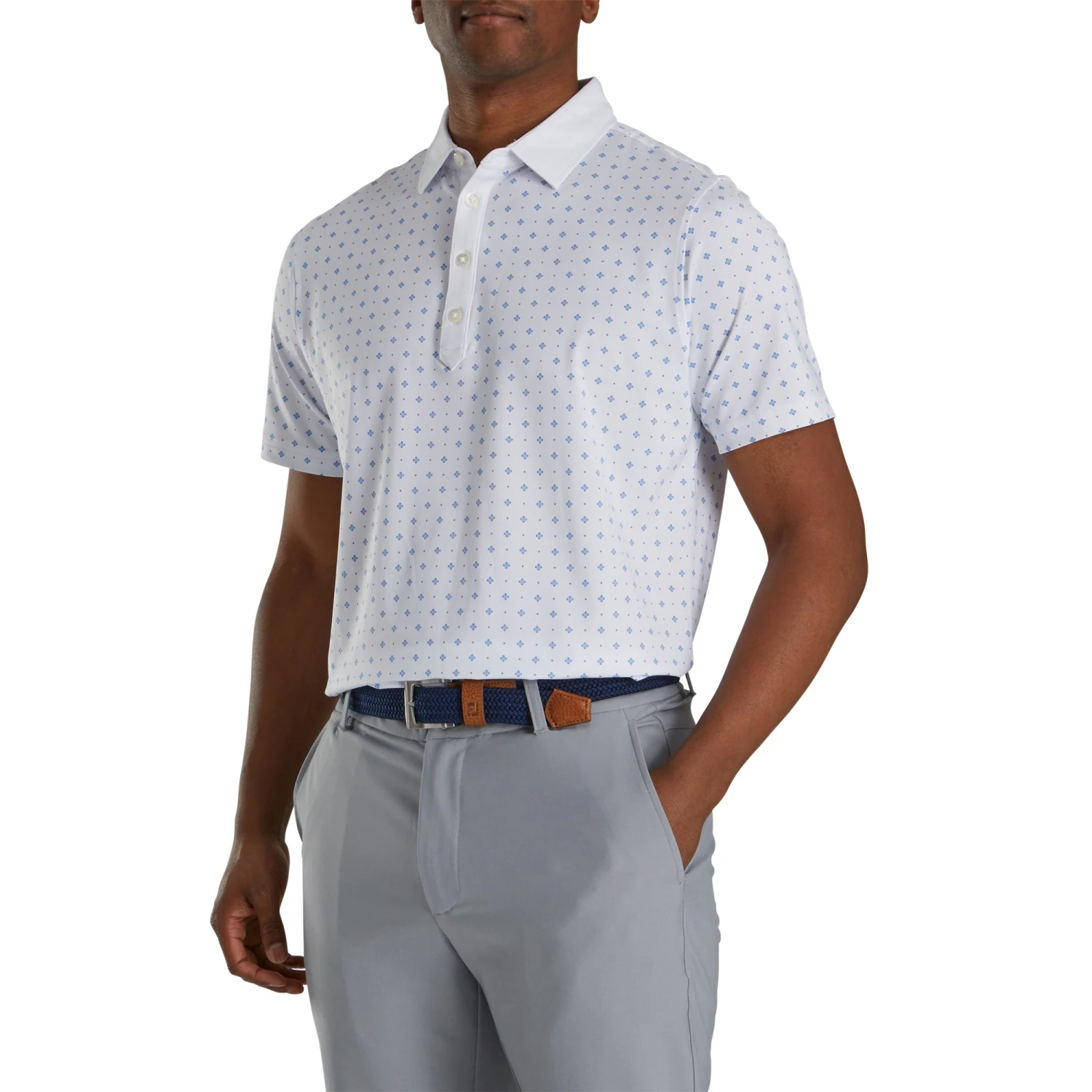 FootJoy Athletic Fit Deco Print White Mens Golf Polo 3 FootJoy Athletic Fit Deco Print White Mens Golf Polo